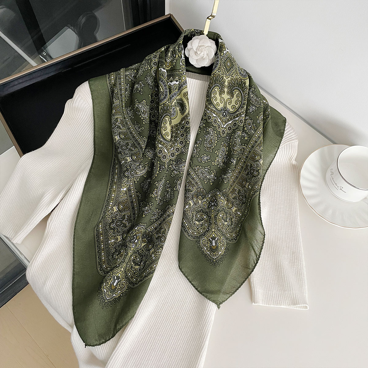 Bandana Cotton - Écharpe imprimée Paisley pour femmes, 70x70cm,
