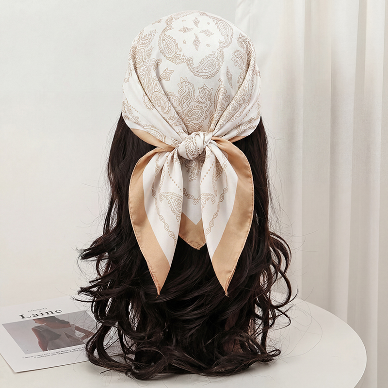 Foulard carré vintage beige à  - Silk Neck Scarf avis et prix